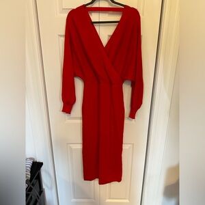 Red knit sweater dress (Never worn! Size L)